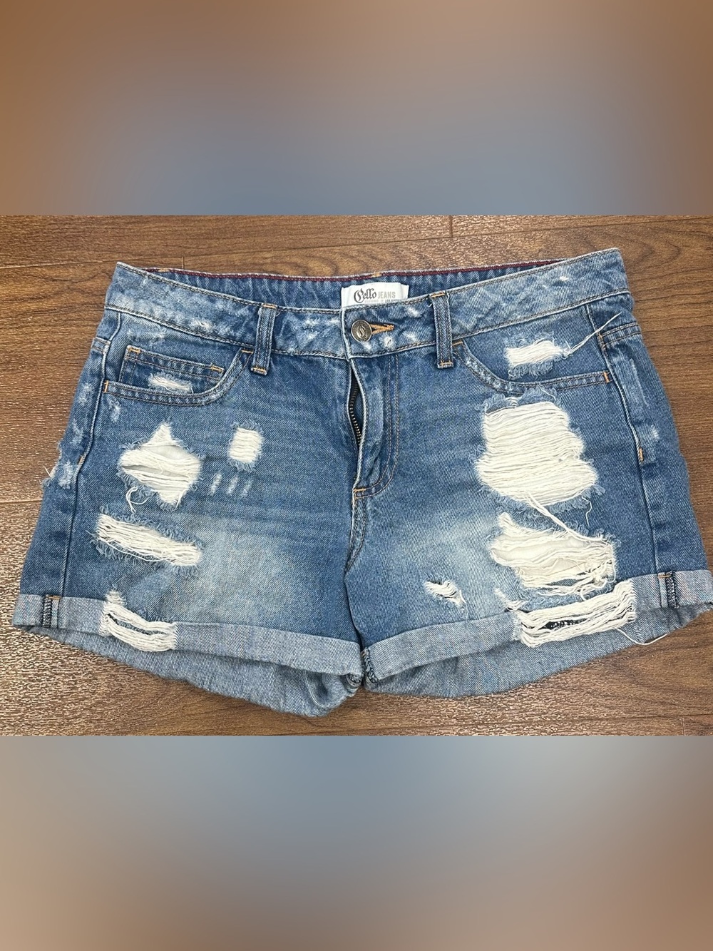Cello Blue Distressed Denim Cuffed Shorts